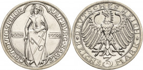 Gedenkausgaben
 3 Reichsmark 1928 A Naumburg Jaeger 333 Kl. Kratzer, vorzüglich-prägefrisch