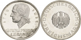 Gedenkausgaben
 5 Reichsmark 1929 F Lessing Jaeger 336 Vom polierten Stempel. Kl. Kratzer, vorzüglich-Stempelglanz