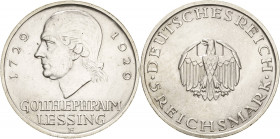 Gedenkausgaben
 5 Reichsmark 1929 E Lessing Jaeger 336 Kl. Randfehler, vorzüglich-Stempelglanz