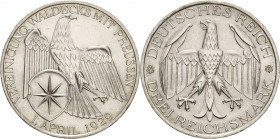 Gedenkausgaben
 3 Reichsmark 1929 A Waldeck Jaeger 337 Vorzüglich-Stempelglanz