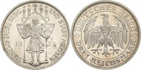 Gedenkausgaben
 3 Reichsmark 1929 E Meißen Jaeger 338 Avers leicht berieben, Polierte Platte-