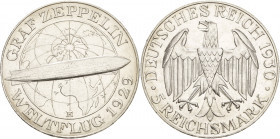 Gedenkausgaben
 5 Reichsmark 1930 E Zeppelin Jaeger 343 Kl. Kratzer, vorzüglich