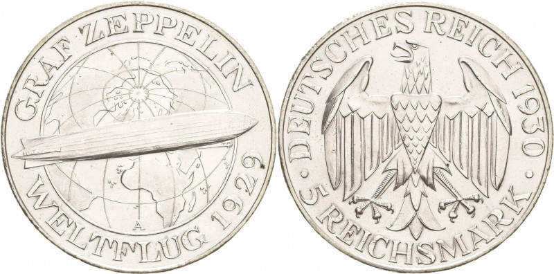 Gedenkausgaben
 5 Reichsmark 1930 A Zeppelin Jaeger 343 Prägefrisch