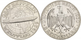 Gedenkausgaben
 5 Reichsmark 1930 G Zeppelin Jaeger 343 Kratzer, sehr schön-vorzüglich