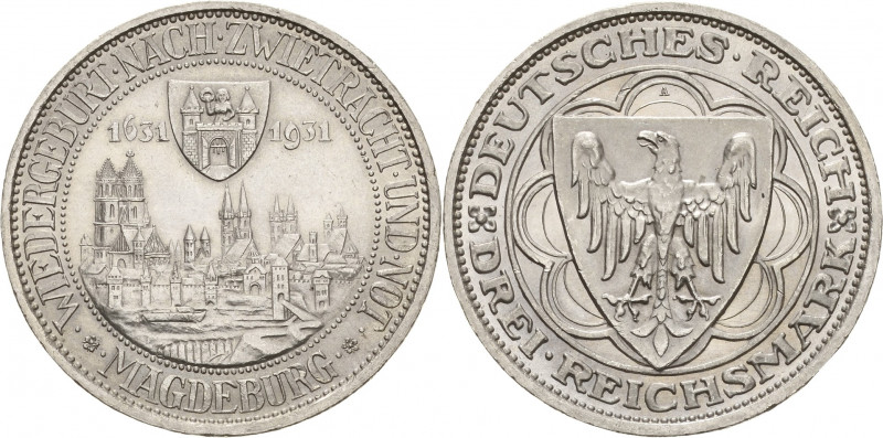 Gedenkausgaben
 3 Reichsmark 1931 A Magdeburg Jaeger 347 Kl. Kratzer, vorzüglic...