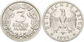 Gedenkausgaben
 3 Reichsmark 1931 E Kursmünze Jaeger 349 Leicht berieben, vorzüglich