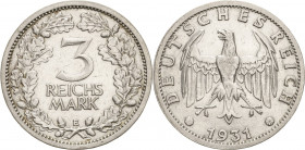 Gedenkausgaben
 3 Reichsmark 1931 E Kursmünze Jaeger 349 Sehr schön