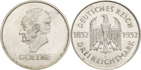 Gedenkausgaben
 3 Reichsmark 1932 E Goethe Jaeger 350 Fast vorzüglich