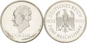 Gedenkausgaben
5 Reichsmark 1932 A Goethe Jaeger 351 Kl. Kratzer, Polierte Platte-