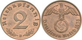 Kleinmünzen
 2 Reichspfennig 1939 B Jaeger 362 Fast Stempelglanz/Stempelglanz