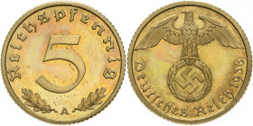 Kleinmünzen
 5 Reichspfennig 1937 A Jaeger 363 Sehr selten in dieser Erhaltung. Minimal berührt, Polierte Platte