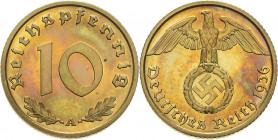 Kleinmünzen
 10 Reichspfennig 1936 A Jaeger 364 Sehr selten in dieser Erhaltung. Avers winz. Fleck, Polierte Platte