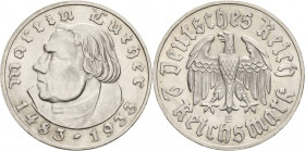 Gedenkausgaben
 2 Reichsmark 1933 E Luther Jaeger 352 Fast Stempelglanz