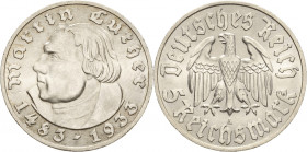 Gedenkausgaben
 5 Reichsmark 1933 A Luther Jaeger 353 Kl. Randfehler, prägefrisch