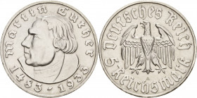 Gedenkausgaben
 5 Reichsmark 1933 A Luther Jaeger 353 Prägefrisch
