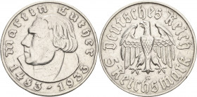 Gedenkausgaben
 5 Reichsmark 1933 G Luther Jaeger 353 Sehr schön