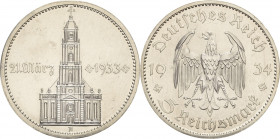 Gedenkausgaben
 5 Reichsmark 1934 A Garnisonkirche mit Datum Jaeger 356 Selten. Vom polierten Stempel. Vorzüglich-Stempelglanz