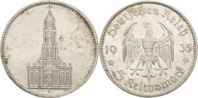 Gedenkausgaben
 5 Reichsmark 1935 D Garnisonkirche ohne Datum Jaeger 357 Kl. Kratzer, vorzüglich-Stempelglanz