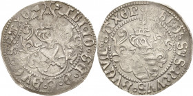 Sachsen-Kurlinie ab 1486 bis 1547 (Ernestiner)
Friedrich III., Georg und Johann 1500-1507 Zinsgroschen o.J. Doppellilie-Freiberg Umschrift endet: SAX...