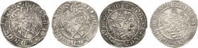 Sachsen-Kurlinie ab 1486 bis 1547 (Ernestiner)
Friedrich III., Georg und Johann 1500-1507 Zinsgroschen o.J. Rv. 5-blättrige Rosette-Freiberg und T-Bu...
