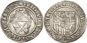 Sachsen-Kurlinie ab 1486 bis 1547 (Ernestiner)
Friedrich III., Georg und Johann 1500-1507 Engelgroschen (Schreckenberger) o.J. beiderseits 6-strahlig...