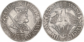Sachsen-Kurlinie ab 1486 bis 1547 (Ernestiner)
Friedrich III., Johann und Georg 1507-1525 Guldengroschen o.J. o.Mzz.-Annaberg Klappmützentaler Keilit...