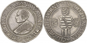 Sachsen-Kurlinie ab 1486 bis 1547 (Ernestiner)
Georg allein 1530-1533 Guldengroschen 1530, Kleeblatt-Annaberg Keilitz 107 Schnee 664 Davenport 9785 2...