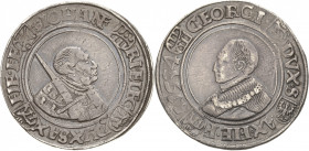 Sachsen-Kurlinie ab 1486 bis 1547 (Ernestiner)
Johann Friedrich und Georg 1534-1539 Guldengroschen 1534, Avers Doppellilie-Freiberg Keilitz 127.2 Sch...