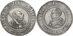 Sachsen-Kurlinie ab 1486 bis 1547 (Ernestiner)
Johann Friedrich und Georg 1534-1539 Guldengroschen 1534, Revers Morgenstern-Annaberg Keilitz 126.1 Sc...
