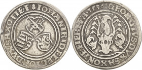 Sachsen-Kurlinie ab 1486 bis 1547 (Ernestiner)
Johann Friedrich und Georg 1534-1539 1/2 Guldengroschen 1536, Morgenstern-Annaberg Keilitz 132 Keilitz...