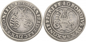 Sachsen-Kurlinie ab 1486 bis 1547 (Ernestiner)
Johann Friedrich und Georg 1534-1539 1/4 Guldengroschen 1537, Morgenstern-Annaberg Keilitz 135.2 Keili...
