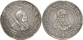 Sachsen-Kurlinie ab 1486 bis 1547 (Ernestiner)
Johann Friedrich und Heinrich 1539-1541 Guldengroschen 1541, Lindenblatt-Freiberg Avers-Umschrift ende...