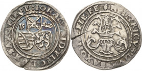 Sachsen-Kurlinie ab 1486 bis 1547 (Ernestiner)
Johann Friedrich und Heinrich 1539-1541 1/4 Guldengroschen 1542, Lindenblatt-Freiberg Keilitz 160 Keil...