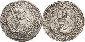Sachsen-Kurlinie ab 1486 bis 1547 (Ernestiner)
Johann Friedrich und Moritz 1541-1547 Guldengroschen 1542, T-Buchholz Mit Schreibfehler SAC für SAX Ke...