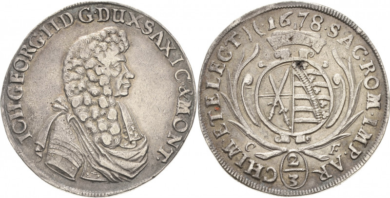 Sachsen-Kurlinie ab 1547 (Albertiner)
Johann Georg II. 1656-1680 2/3 Taler 1678...