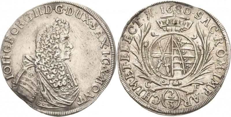 Sachsen-Kurlinie ab 1547 (Albertiner)
Johann Georg II. 1656-1680 2/3 Taler 1680...