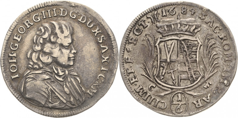 Sachsen-Kurlinie ab 1547 (Albertiner)
Johann Georg III. 1680-1691 1/6 Taler 168...