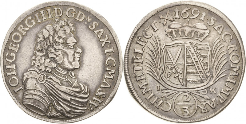 Sachsen-Kurlinie ab 1547 (Albertiner)
Johann Georg III. 1680-1691 2/3 Taler 169...