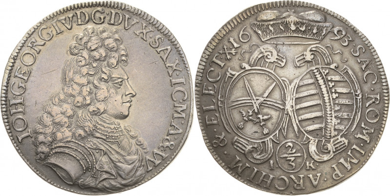 Sachsen-Kurlinie ab 1547 (Albertiner)
Johann Georg IV. 1691-1694 2/3 Taler 1693...