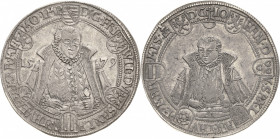 Sachsen-Weimar (Alt-Weimar) 1572-1603
Friedrich Wilhelm und Johann 1573-1603 Taler 1579, liegendes B mit Eichel-Saalfeld Koppe 25 Schnee 234 Davenpor...