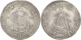 Sachsen-Weimar (Alt-Weimar) 1572-1603
Friedrich Wilhelm und Johann 1573-1603 Taler 1583, liegendes B mit Eichel-Saalfeld Koppe 31 b Schnee 234 Davenp...