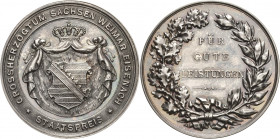 Sachsen-Weimar-Eisenach
Carl Alexander 1853-1901 Silbermedaille o.J. (1900) Staatspreis für gute Leistungen. Wappen auf bekröntem Fürstenmantel / 3 Z...