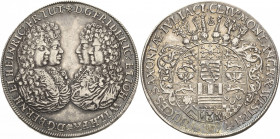 Sachsen-Gotha (Gotha-Altenburg)
Friedrich II. und Johann Wilhelm 1691-1693 Taler 1692, IT-Gotha Huldigung der Stadt Gotha. Brustbilder der zwei Vormü...