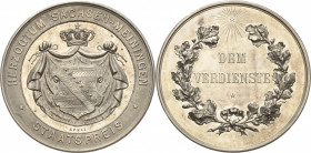 Sachsen-Meiningen
Georg II. 1866-1914 Silbermedaille o.J. (Apell) Staatspreis "Dem Verdienste". Bekröntes Wappen / 2 Zeilen Schrift im Eichenlaubkran...