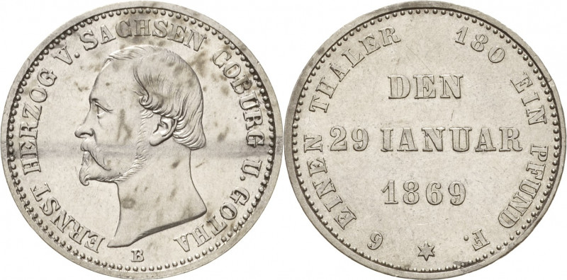 Sachsen-Coburg-Gotha
Ernst II. 1844-1893 1/6 Taler 1869, B-Dresden 25-jähriges ...