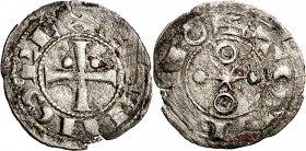 Alfonso VI (1073-1109). Toledo. Dinero. (Imperatrix A6:7 (50).1, mismo ejemplar). Oxidación limpiada. Única conocida. 0,86 g. MBC-/BC+.