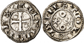 Alfonso VI (1073-1109). Toledo. Dinero. (M.M. A6:6.4, mismo ejemplar) (Imperatrix A6:6.4, mismo ejemplar) (AB. 8 var). La cruz del anverso calcada en ...