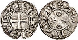 Alfonso VI (1073-1109). Toledo. Dinero. (M.M. A6:6.9) (Imperatrix A6:6.9, mismo ejemplar) (AB. falta). Leve defecto de cospel. Atractiva. Rara. 1 g. (...