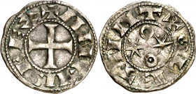 Alfonso VI (1073-1109). Toledo. Dinero. (Imperatrix A6:6.22, mismo ejemplar) (AB. falta). Atractiva. Rarísima. 1,10 g. MBC+.