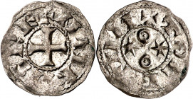 Alfonso VI (1073-1109). Toledo. Meaja. (M.M. A6:7.9) (AB. 9.1). Bella. Vellón rico. Muy rara así. 0,36 g. EBC.